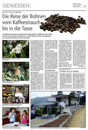 Artikel  Kaffeebohnen Berner Zeitung und Thuner Tagblatt 28. Mai 2010